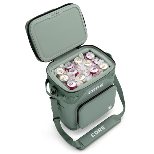 CORE Magnetic Leak Proof Soft Cooler with Waterproof Zipper | Insulated Bag Portable Ice Chest Box | Best Soft Cooler for Food & Beverages for Tailgating, Car Camping, Travel, and Family Beach Picnics - color: Sage, size: 36 Can