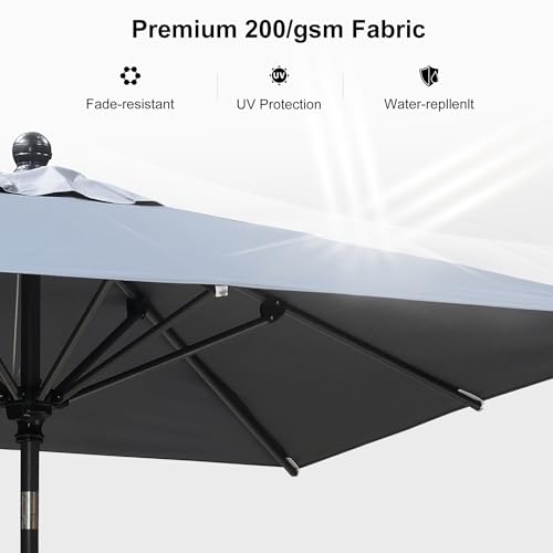 PURPLE LEAF 6.5' x 6.5' Square Patio Umbrella Outdoor Table Umbrella Aluminum Frame Market Umbrella Sun Umbrella with 8 Sturdy Ribs & Tilt for Garden Deck Lawn & Pool Light Gray - color: Light Gray, size: 6.5' x 6.5'