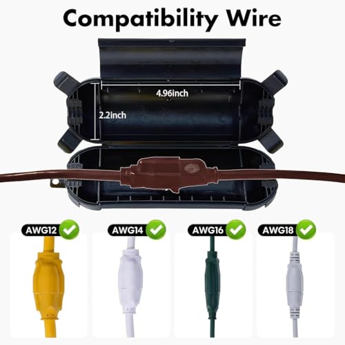 2 Pack Black Outdoor Extension Cord Cover IP44 Waterproof, Weather-Resistant Electric Cord Cover, Outdoor Plug and Holiday Lights Protector for Halloween, Christmas - color: Black