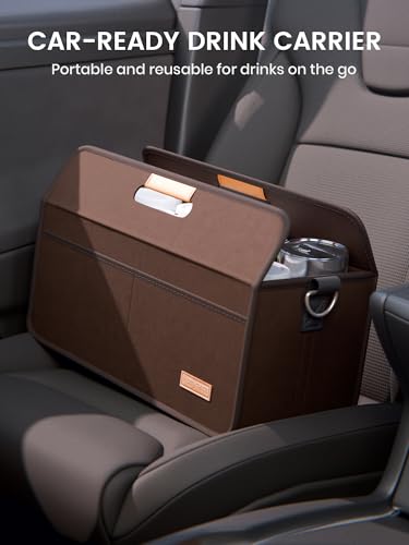 Fluxynara 8-Cup Reusable Felt Drink Carrier with Handle and Adjustable Shoulder Strap, Drink Holder for Car, Multi-Cup Drink Carrier Bag for Delivery, Travel, Picnics (Coffee Brown) - color: Coffee Brown, size: 8 Cups