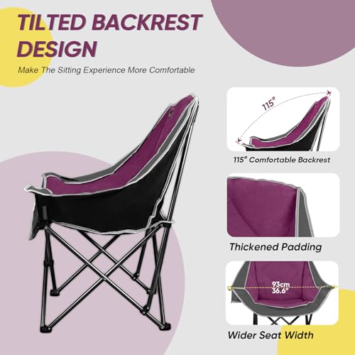 Northroad 2 Pack Oversized Camping Chair,Outdoor Padded Folding Lawn Chair w/Cup Holder,Carry Bag for Beach, Hiking, and Picnics,Heavy-Duty 300-lbs Capacity, Grey&Purple - color: Grey&purple