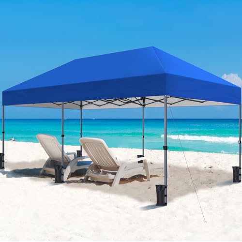 Yaheetech 10×20 Pop Up Canopy Easy Set-up Tent, Portable Outdoor Canopy Instant Tent, Commercial Gazebo with Wheeled Carry Bag & 6 Sandbags for Home, Party & Outdoor Activities, Blue - color: Blue, size: 10×20