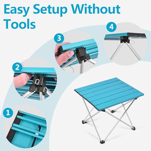 Grope Small Folding Camping Table with Aluminum Table Top, Beach Table for Sand with Carrying Bag,Prefect for Outdoor, Picnic, BBQ, Cooking, Festival (Deep Blue-M) - color: Blue, size: Medium
