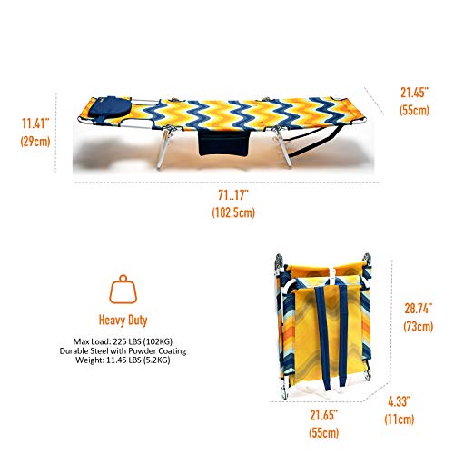 SUNNYFEEL Lay Flat Tanning Chair with Face Down Hole & Arm Slots, Backpack Beach Lounge Chair, 5-Position Folding Sunbathing Chair, 300 LBS Heavy Duty, 72" L x 22" W for Beach, Pool, Camping - color: Orange Wave, size: Standard -1pcs