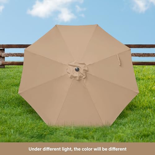 HealSmart 9ft Patio Umbrella with Push Button Tilt/Crank, Outdoor Table Market Yard Umbrella with 8 Sturdy Ribs for Garden, Backyard, Deck, Pool, Tan - color: Tan, size: 9FT