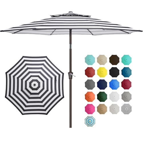 JEAREY 9' 2-Tiers Patio Umbrellas Outdoor Table Market Umbrella w/Push Button Tilt/Crank, 8 Sturdy Ribs, UV Protection Waterproof Sunproof(Black Striped) - color: Black Striped