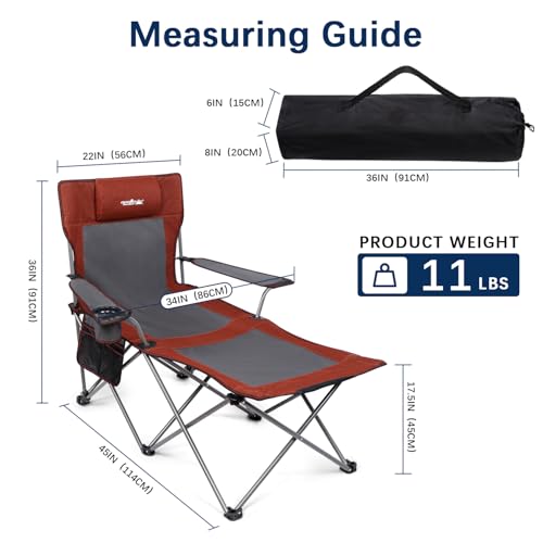 apollo walker Reclining Beach Chair, Adjustable 90-135° Backrest Camping Lounge Chairs for Adults, Folding Chair with Foot Rest & Detachable Pillow - Standard 6-Leg, Red - color: Red, style: 6-Leg