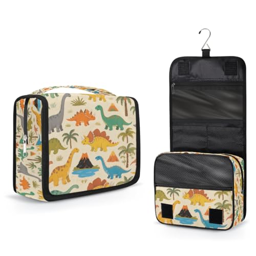 Cartoon Dinosaur Volcano Palm Tree Kids Toiletry Bag for Boys, Waterproof Travel Shaving Organizer with Hanging Hook, Portable Dopp Kit Cosmetic Bag for School Sports Camping Trips - color: Cartoon Dinosaur Volcano Palm Tree