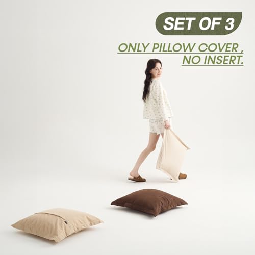 COCO TOP Pack of 3 Boho Vintage Accent Throw Pillow Covers 20x20inch, Soft Corduroy with Stripes Pillow Covers Pillowcases Farmhouse Home Decor for Living Room Bedroom (Deep Brown, Beige & Camel) - color: Dark Brown/Beige/Camel, size: 20" x 20" (Pack of 3
