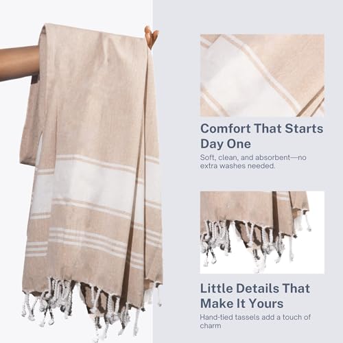 Cotton Turkish Beach Towel with Towels Oversized 36"x72" Pool Absorbent Extra Large Quick Dry Sand Travel Towel (Beige, 4 Pack) - color: Beige, size: 4 Pack