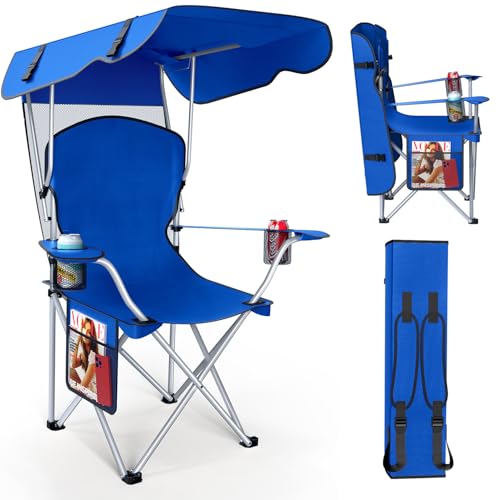 VTOY Portable Camping Chair with Canopy - Folding Chair with Canopy, Durable 600D Oxford Canopy Chair for Camping, Beach, Picnics, Fishing & Sports - color: 1pack Blue