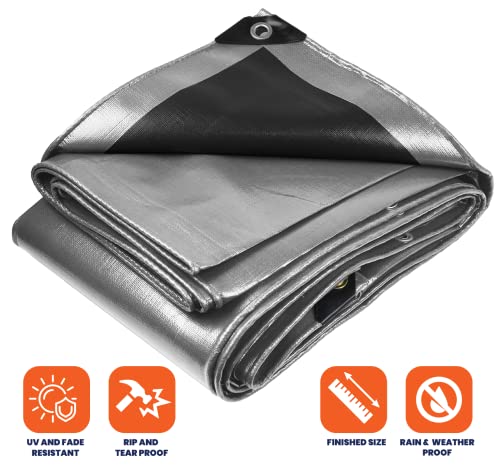 Heavy Duty 10 Mil Tarp Cover, Waterproof, UV Resistant, Rip and Tear Proof, Poly Tarpaulin with Reinforced Edges for Camping, Roof, Patio, Pool, Boat. (Silver/Black 6′ X 8′) - color: Silver/Black-10 Mil, size: 6′ X 8′