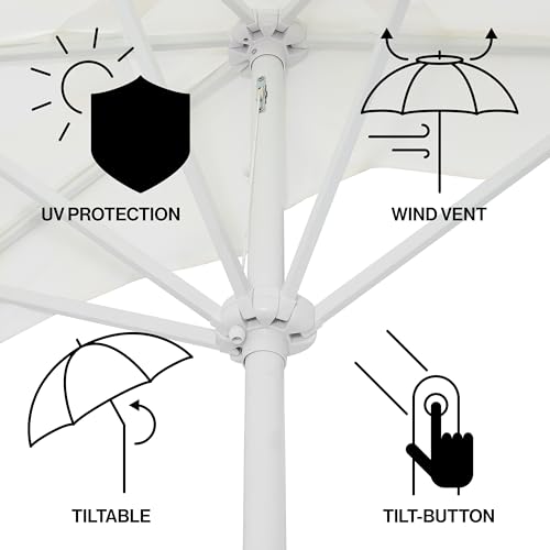 JONATHAN Y Half Umbrella UMB1201K Beverly 9 ft. Designer Classic Scalloped Fringe Market Patio with Crank, Tilt Button and UV Protection in Cream/White, White Pole - color: Cream/White - White Pole