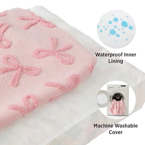 LE SURE Dog Beds Large Sized-Thick Shredded Chopped Foam Pet Bed as Gift for Indoor with Removable Cover, Cute Modern Fuzzy Plush & Anti Slip Bottom,Bow Pink - color: Bow Pink, size: 35.0"L x 22.0"W x 4.0"Th
