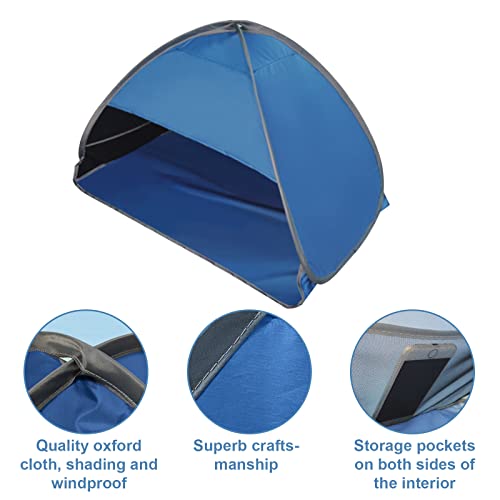 Pop Up Beach Sun Tent, 1 Pack Foldable Pop Up Tent Sun Shelter for Anti-UV Windproof Face Head Shade Protection, Black Glue Blue - color: Blue-vinyl, size: Large