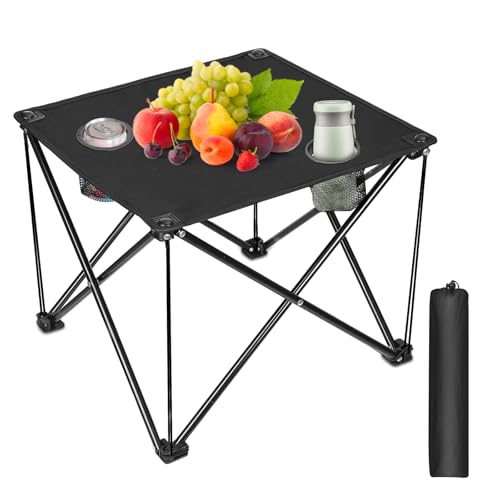 TeqHome Portable Camping Table,Folding Camp Table,Lightweight Waterproof Canvas Beach Tables for Outside with 2 Cup Holders & Carry Bag for Camping, Picnic, Beach, Fishing, Travel and Outdoor RV