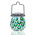 Afirst Mosaic Solar Lanterns Outdoor - Glass Hanging Solar Lights Hollow Out Waterproof Table Lamp Outdoor Decorative for Garden, Patio, Holiday Party Outdoor Decoration - style: Peacock