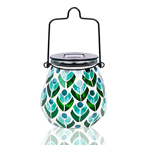 Afirst Mosaic Solar Lanterns Outdoor - Glass Hanging Solar Lights Hollow Out Waterproof Table Lamp Outdoor Decorative for Garden, Patio, Holiday Party Outdoor Decoration - style: Peacock