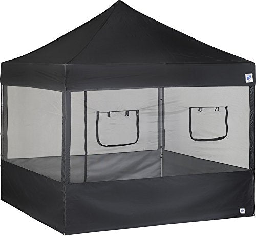 E-Z UP Food Booth Sidewall Kit, Set of 4, Fits 10' x 10' Straight Leg Canopy (Canopy/Shelter NOT Included), Includes 2 Roll-Up Serving Windows, Commercial Grade Mesh, Black