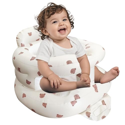 Inflatable Baby Seat for Babies 3-36 Months, Baby Chair with Fence & Built in Air Pump, Blow Up Floor Baby Seat with Back Support, Inflatable Baby Chair Sit Me Up for Home, Travel (Bear) - color: Brown Bear