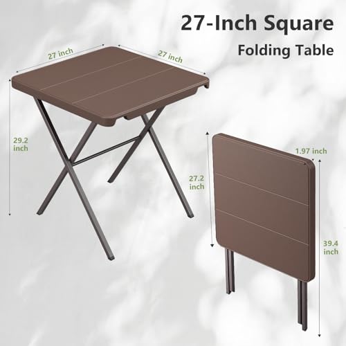 Folding Table 2 Pack, Portable Square Foldable Table No Assembly, Heavy Duty Steel Frame Indoor Outdoor Camping Patio Table, Picnic Card Table for Backyard, RV, Small Spaces - size: 27inch-2 Pack