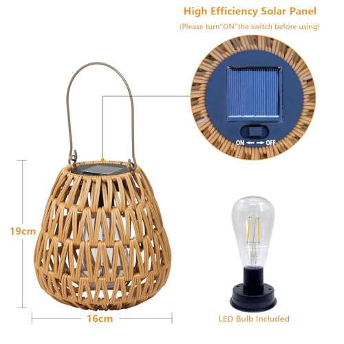 2 Pack Solar Lights Outdoor Waterproof, Rattan Solar Lantern, Hanging Outdoor Solar Lights for Yard, Outdoor Solar Lanterns Decorative, Garden Lights Solar Powered for Tree, Patio, Table Lantern Decor - size: 2 Pack-Light Brown