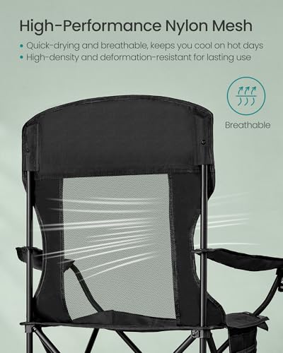 SONGMICS Breathable Camping Chairs, Foldable Outdoor Chairs Set of 2, High Back, Adjustable Armrests, Drink Holder, Weight Capacity 330 lb, for Sports Garden Backyard, Ink Black UGCB028B02 - color: Black, style: 2PC (20.3"D x 34"W x 38.2"H)