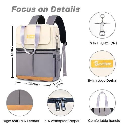 Scothen Backpack Cooler with Double Decker & 12 Ice Packs- Keeps 36 Cans Cold for Up to 24 Hours- Waterproof & Leak Proof Insulated Cooler Backpack- Stylish Cooler Bookbag for Women Travel Work Beach - color: Gray