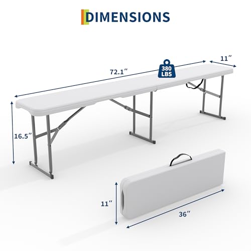 GarveeLife Portable Folding Bench 6 Foot, Plastic Foldable Bench HDPE BenchTop with Carrying Handle for Outdoor Picnic Camping Party Sports Activities - White - color: White, size: 1 Pack