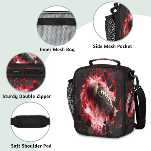 Kids Lunch Bag for Boys American Football Insulated Lunch Box with Side Pocket Reusable Leakproof Lunchbox Cooler Tote for School Picnic Travel - color: Rugby