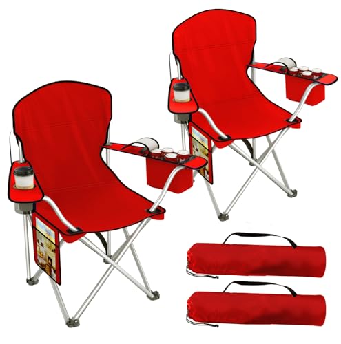VTOY Folding Camping Chairs Durable 600D Oxford, Portable Outdoor Chair with Cooler Pouch, Cup Holder & Storage Pocket for Camping, Beach, Fishing - color: 2 Pack, Red