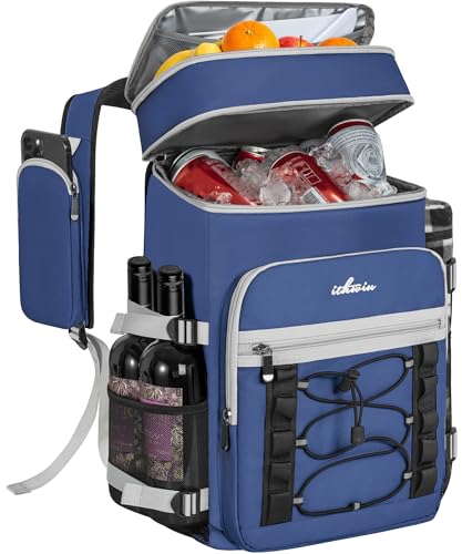 Cooler Backpack, 40 Cans Insulated Lunch Backpack Picnic Backpack for Men&Women, Durable Cooler Bag with 2 Leak Proof Compartments for Picnic, BBQ Camping, Lunch, Beach, Hiking, Blue - color: Blue