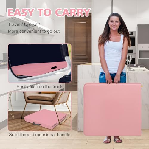 Portable 4Ft Folding Table, Heavy Duty Plastic Fold-in-Half Utility Foldable Table Small, Adjustable Height Plastic Folding Table with Carrying Handle for Camping & Party Indoor/Outdoor (Pink) - color: Pink, size: 4Ft