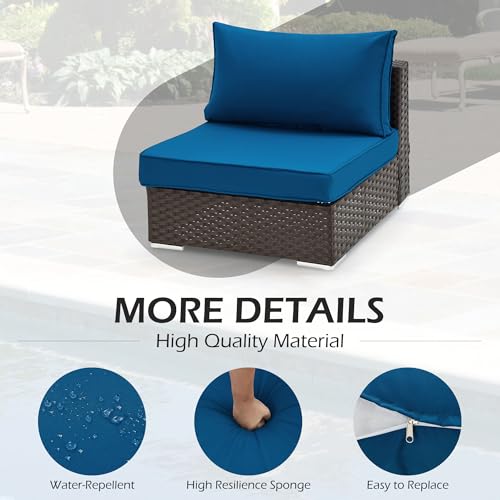 HOMREST Outdoor Replacement Cushions for Patio Furniture,Water-Repellent Sofa Cushion for 6-Seat Rattan Wicker Sectional Patio Conversation Sets,14-Piece Cushions Set for Outdoor Couch-Blue - color: Blue, size: 6 Seat
