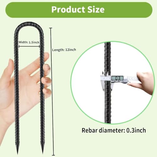 Ground-Stakes-Heavy-Duty-12 inch, U-Hook Rebar Stakes Black Coated Anti-Rust 6pcs Garden Stakes Metal Ground Anchors for Garden Dog Fence Chicken Coop Christmas Decorations Deer Fence - color: Black-U-HOOK, size: 6pcs