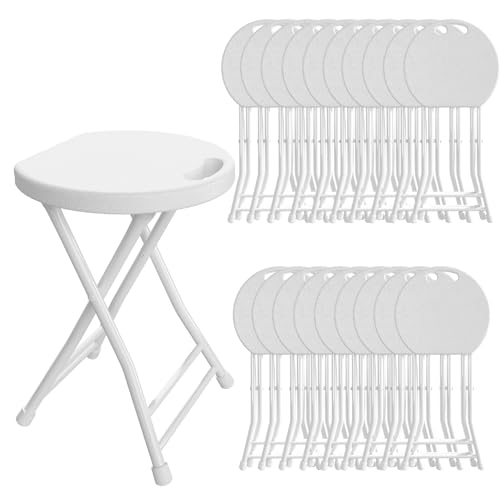 Folding Stool, 18 Inch Foldable Stool with Handle & Steel Frame, Pack of 20 Folding Bar Stools, 440lbs Sturdy Foldable Lightweight Metal Chair for Camping, Indoor and Outdoor, White - color: White, size: Pack of 20