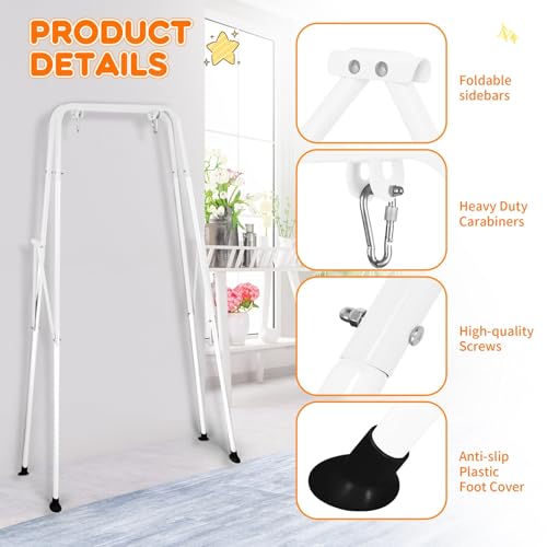 Baby Swing Stand, Heavy Duty Foldable Swing Stand A-Frame Metal Swing Stand Frame for Backyard Indoor & Outdoor Use (Hammock Chair not Included) (White) - color: White