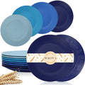 Wrova Wheat Straw Dinner Plates 10 Inch Unbreakable Set of 8 - Dishwasher & Microwave Safe Plastic Plates Reusable - Lightweight Plates for kitchen,camping,salad,appetizer - Ocean Series - color: Gradient Blue, size: 10 inch