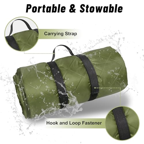 Waterproof Outdoor Blanket 82”X 55” Packable, Stadium Blankets for Camping with Sherpa Fleece Lining, Large Windproof Emergency Throw Mat for Garss Picnic Hiking Road Trip, Machine Washable, Green - color: Sherpa Green-300 Gsm, size: 82"x 55"