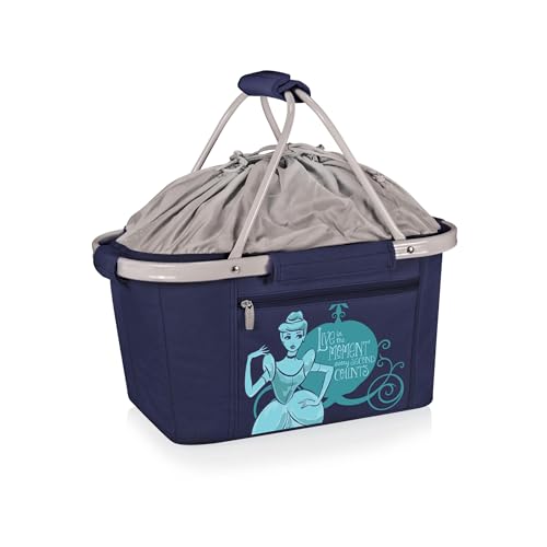 Picnic TIME Metro Shopping Basket Cooler, Insulated Collapsible Picnic and Market Basket with Aluminum Frame and Drawstring Top for Travel and Groceries - color: Disney Princess Cinderella - Navy Blue