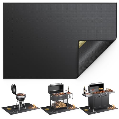Non-Curl 60x40 inch Under Grill Mats for Outdoor Grill, Indoor Fire Pit Hearth Rugs for Fireplace, Double-Sided Fireproof, Oilproof & Waterproof BBQ Grill Mat, Easy to Clean,for Deck/Patio/Lawn - size: 60x40 in