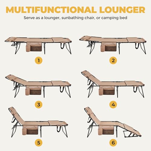 Yaheetech 26.4" Tanning Chair with Face Hole, Adjustable 5-Position Folding Chaise Lounge Chairs, Outdoor Lounge Chairs for Lawn, Beach, Patio, Beige - color: Beige, size: 26.4"