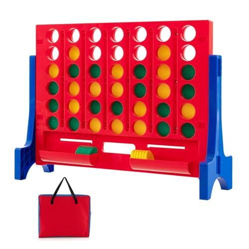 KOTEK 1.6 FT Tall Giant 4-in-A-Row, Jumbo 4-to-Score Game with Carrying Bag & 42 Coins, Quick Release Slider, Indoor Outdoor Family Board Game for Kids Adults, Freestanding/Wall-Mounted (Blue) - color: Blue