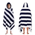 COTTON CRAFT Hooded Beach Towel - Oversized XXL 35x84 Towel with Hood for Adults - The Big Kahuna 7 Foot Beach Blanket Towel - Big & Tall Soft 100% Cotton Velour - Pool Bath Wrap - Cabana Stripe Navy - color: Cabana Stripe - Navy, size: 1 Pack - 35x84 Hoo