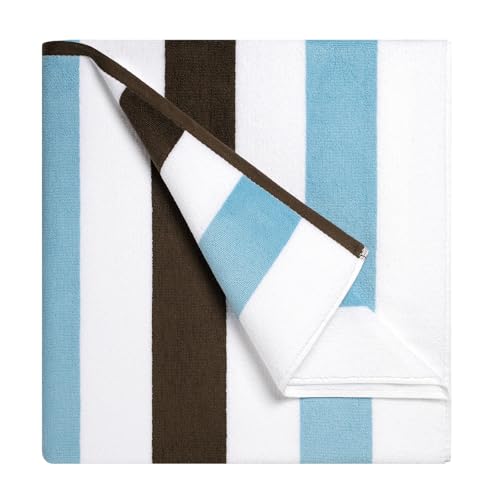 Bornbay Cotton Oversized Beach Towel - Extra Large 40"X70" Big Cute Thick Pool Towel, XL Stitch Beach Towels Striped Blue Brown Swimming Towel for Adults Mens Women - color: Blue Brown