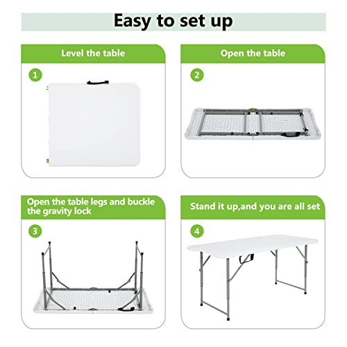 PayLessHere Folding Camping Table Plastic Picnic Table Office Table for Parties Wedding Camping Office with Carrying Handle (White, 4 FT) - color: White, size: 4 Ft