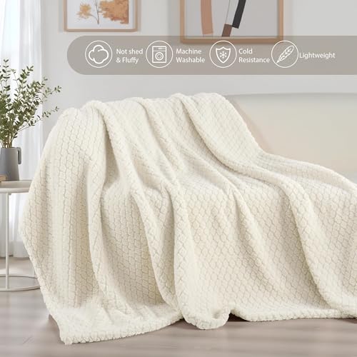 Exclusivo Mezcla Fleece Throw Blanket for Couch and Bed,Extra Soft Warm Decorative Fuzzy Throws for Women,Lightweight Cozy Blankets Size 50x60 Inches, Ivory - color: Ivory, size: Throw ( 50x60 IN )