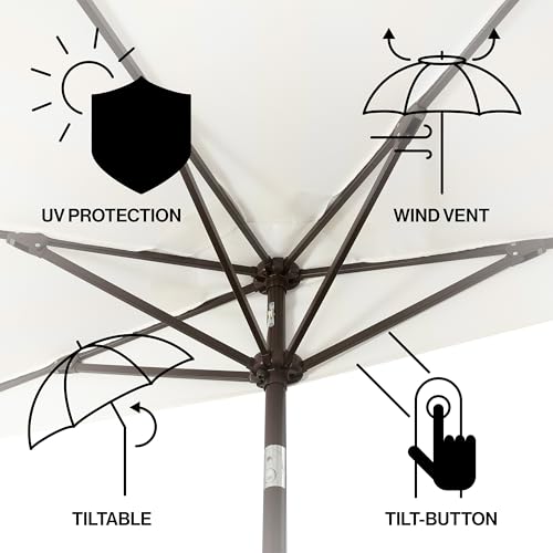 JONATHAN Y Half Umbrella UMB1201D Beverly 9 ft. Designer Classic Scalloped Fringe Market Patio with Crank, Push Button Tilt and UV Protection in Cream/White - color: Cream/White
