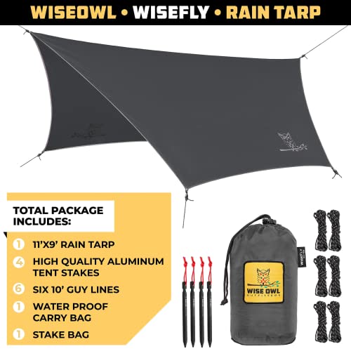 Wise Owl Outfitters Hammock Rain Fly – Waterproof Camping Tarp Cover with Tent Stakes & Carry Bag, Ultralight Shelter for Backpacking & Outdoor Shade - color: Blue, size: Standard (26 oz)