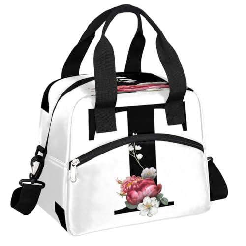 Letter T Insulated Lunch Bag for Women Men Reusable Waterproof Lunch Box Cooler Tote Bag One shoulder portable meal bag Portable Adult Lunchbox for Work Picnic Hiking Beach - color: Letter T